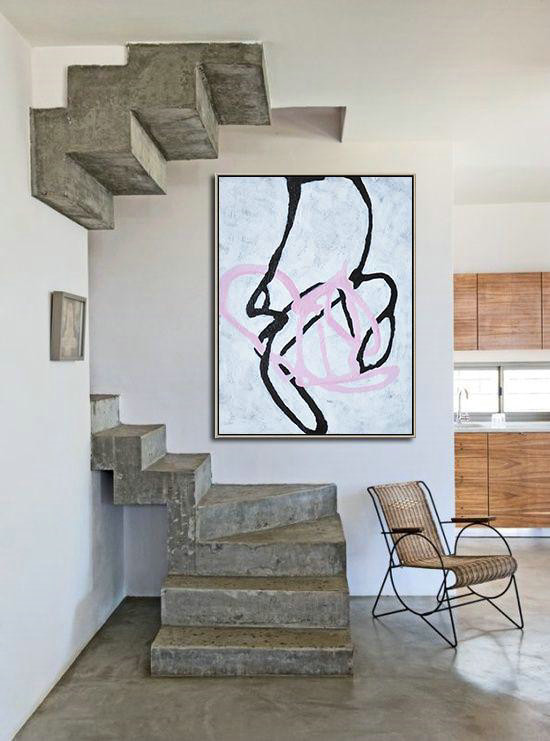 Extra Large 72" Acrylic Painting,Hand-Painted Black And White Minimal Painting On Canvas,Original Art Acrylic Painting